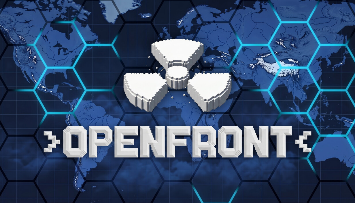 OpenFront key art with the game logo over a stylised world map